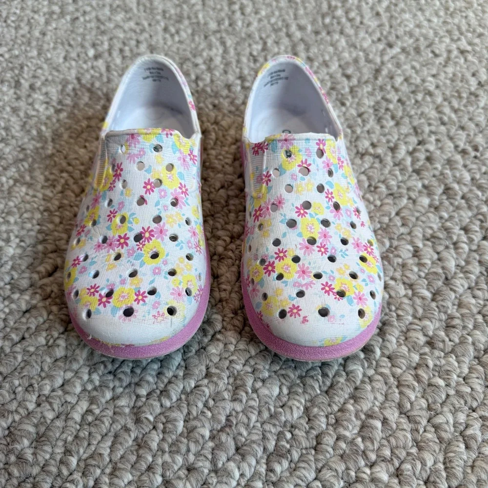 Cat & Jack Girls Floral Slip‎ On Water Shoes White Pink Yellow Size 9 Toddler